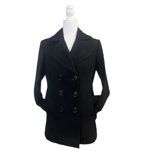 New York & Company Wool Blend Black Button Front Pea Coat - Size 4